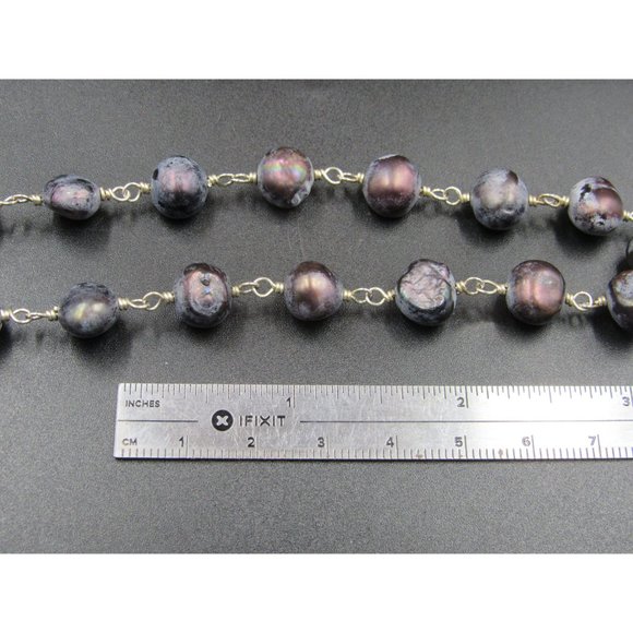 16" Sterling Silver Real Dark Purple Blue Pearls Necklace Vintage Minimalist - Picture 5 of 6